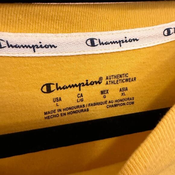 Champion Women's Get Happy Logo Yellow Short Sleeve T-Shirt Large NWT - Picture 5 of 8